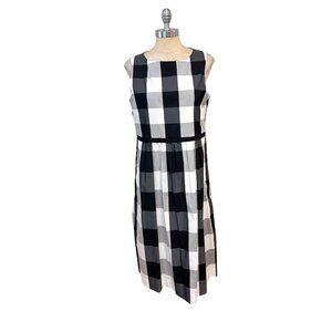 Lafayette 148 Black & White Cotton Blend Sleeveless Checked Dress Medium
